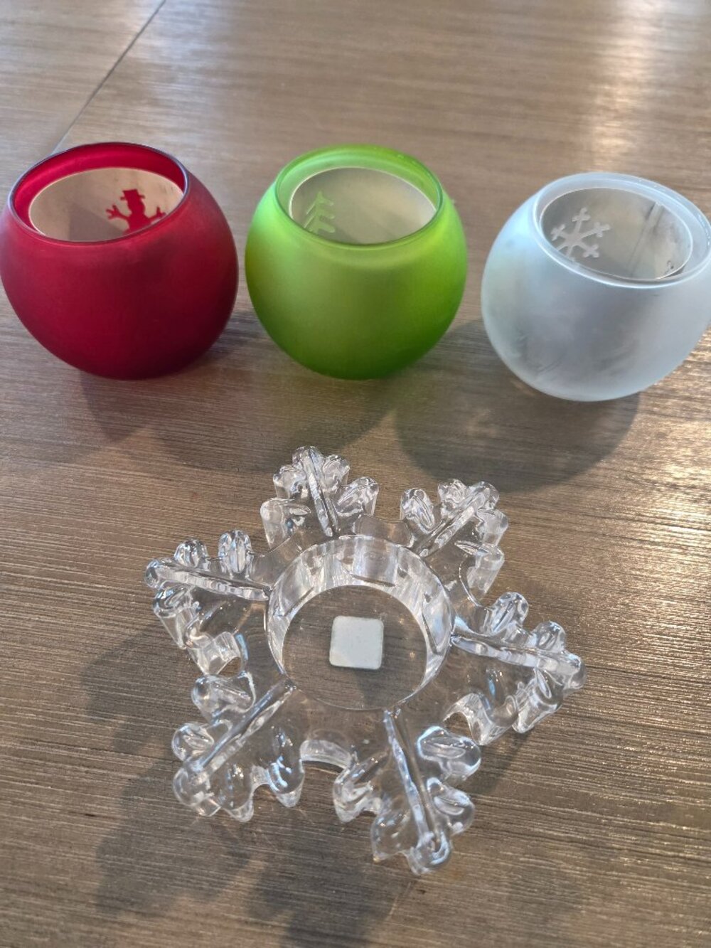 PartyLite Christmas Votive Candle Holders Snowflake Red Green White Set